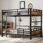 Lit superposé double convertible de couleur bois rétro, structure en métal noir de jais, se divise en deux indépendants pour la chambre à coucher