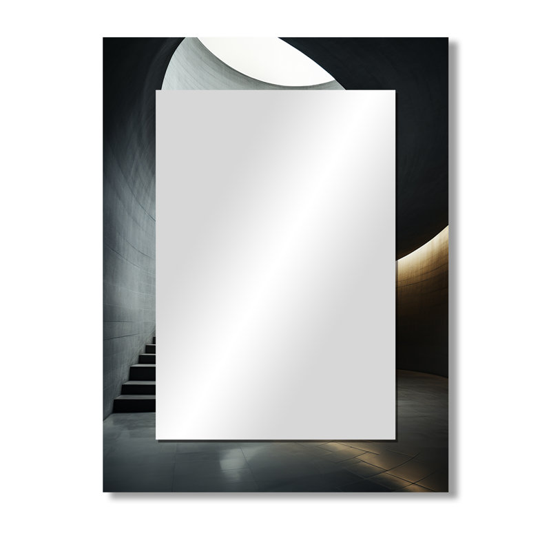 Lapish Grey Concrete Canvas Subtle II - Tunnel Large Wall Mirror, Industrial Decorative Mirror, Printed Metal Art, 40" x 30"