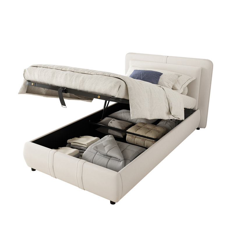 Upholstered Ottoman Storage Bed, Beige, Single (3')