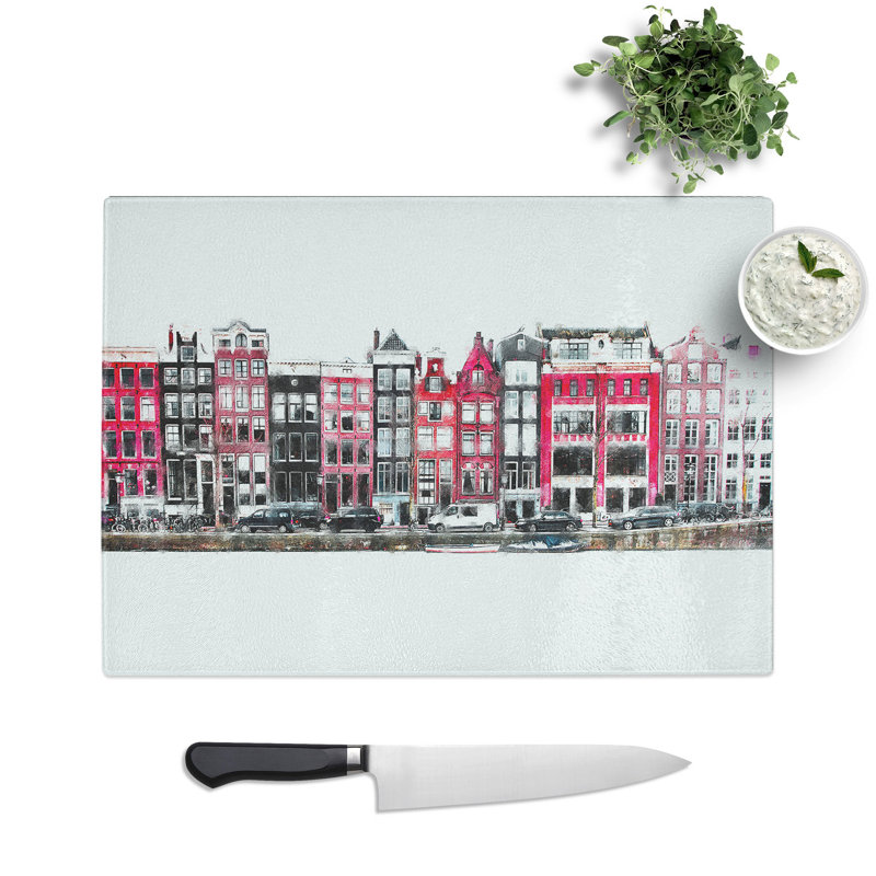 Tempered Glass Wintertime in Amsterdam Netherlands Painting Chopping Board, 28.5 cm x 39 cm