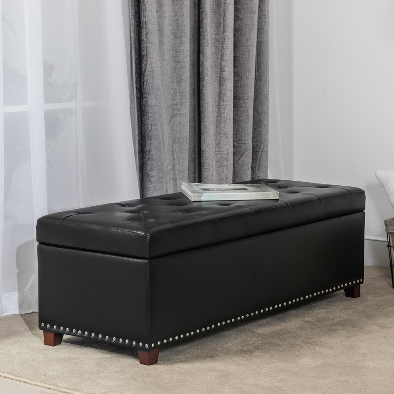 Rosaline Faux Leather Upholstered Storage Bench, Black