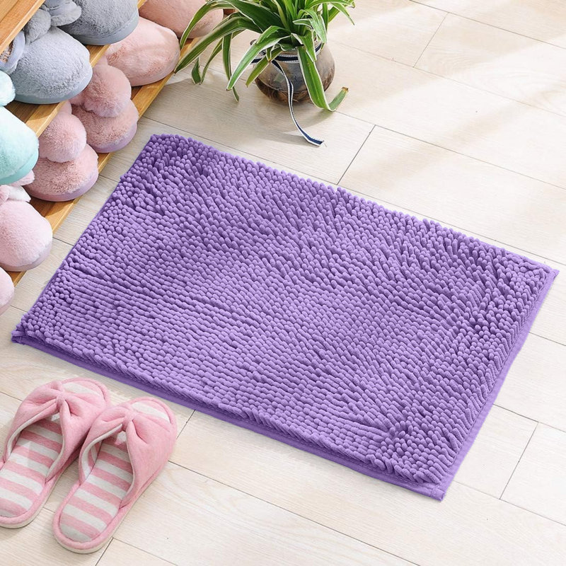 Ultra-Soft Chenille Bath Mat & Door Mat - Absorbent, Quick-Dry, Anti-Skid and Machine-Washable Floor, 50 cm x 80 cm, Lilac
