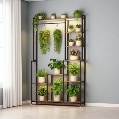 Grand support à plante d'intérieur avec lumière de croissance, tablette de plante de 71 pouces de hauteur, support de plante robuste en métal à 8 niveaux