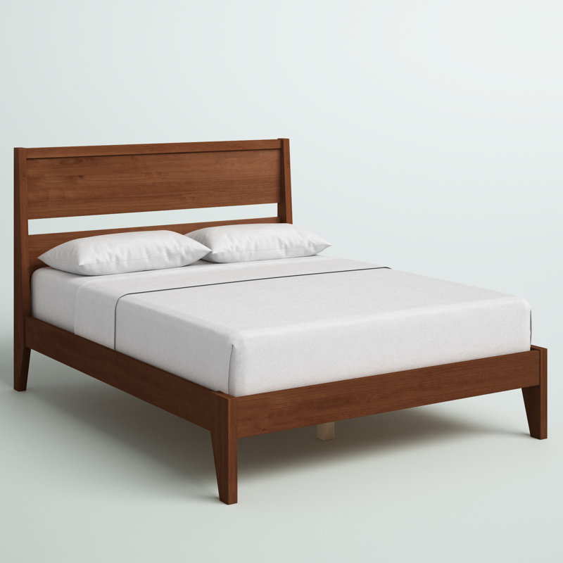 Grand lit plateforme en bois massif Brummitt, Noyer