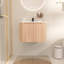 Meuble-lavabo mural 24 po, profil courbé avec finition en bois naturel, lavabo en marbre de culture, tiroir spacieux pour le rangement des cosmétiques - conception intégrée en pouces, bois à texture ondulée, fermeture en douceur-1476024670