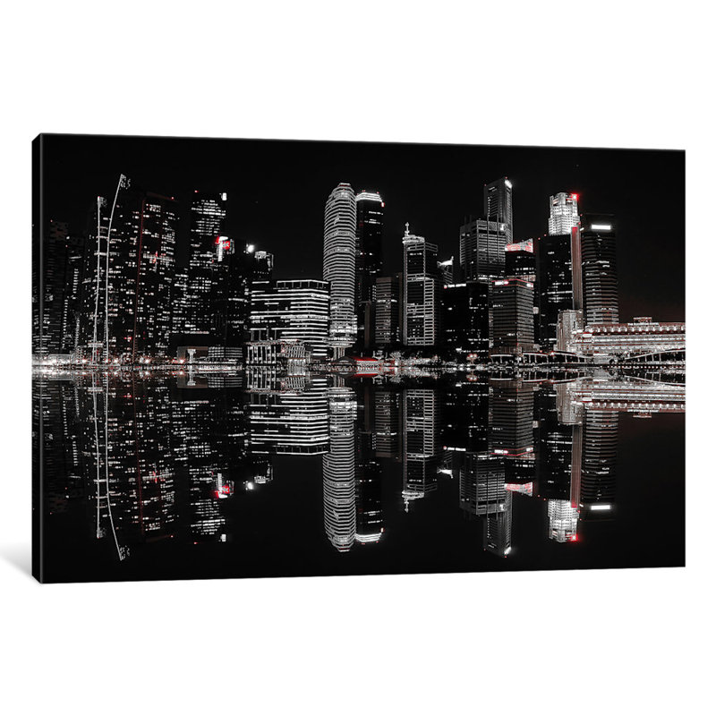 Nuit dans la ville, reproduction de photo sur toile tendue, H 26 po x l 40 po x P 0,75 po, Pas de tapis, Toile tendue