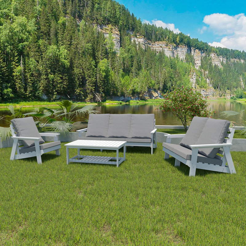 Causeuse d'extérieur avec coussin et jardin en grain de bois, Gris, Blanc