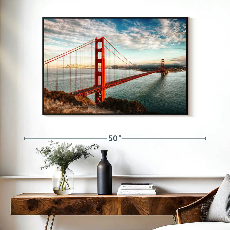 Pont rouge Golden Gate, 40 po x 27 po, Cadre flottant noir