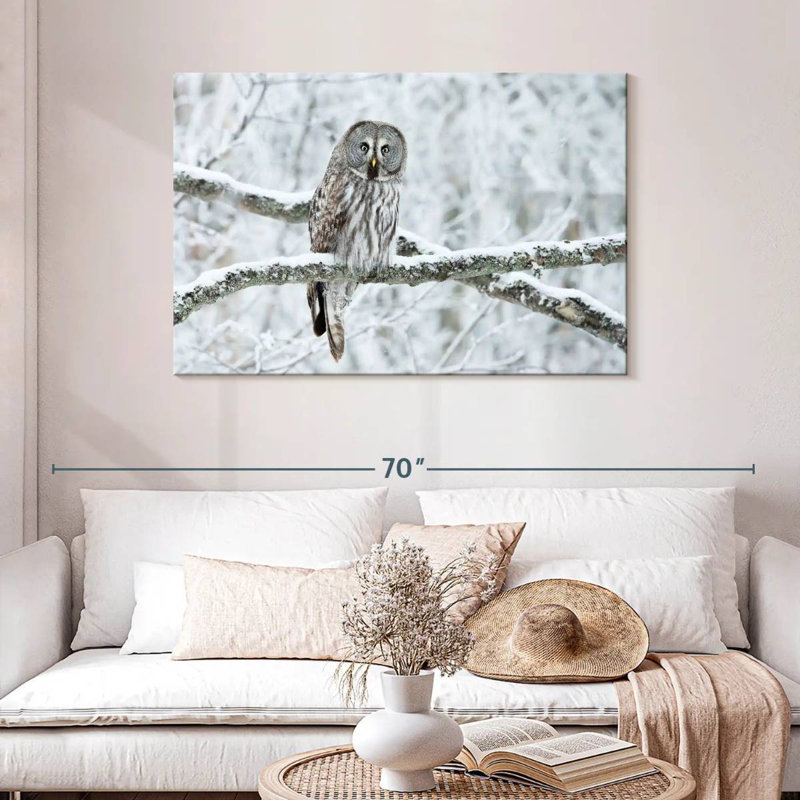 Brampt Great Grey Winter Owl, 30" H x 45" W