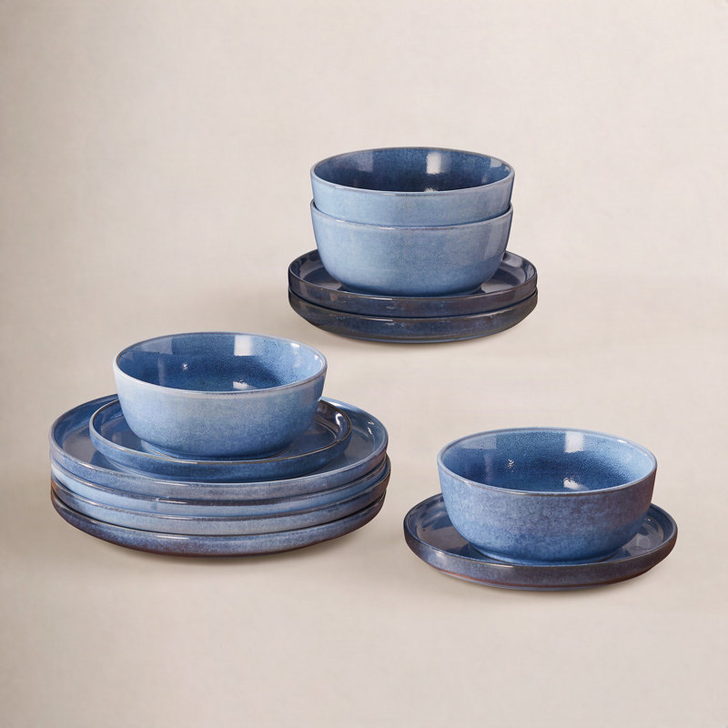 Mcfall 12 Piece Porcelain Dinnerware Set, Service For 4, Blue