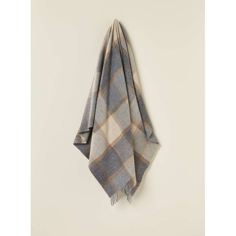 Jeté tissé en laine d'agneau Merino, Bleu / blanc / patchwork gris