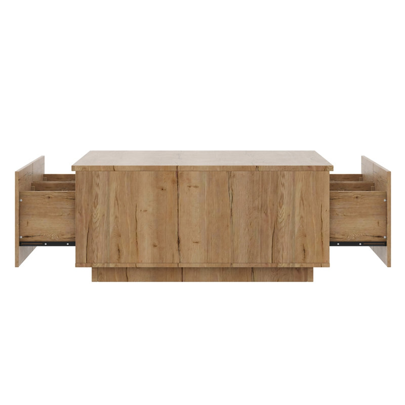 Table basse carrée 33,25 po à 4 tiroirs, Naturel