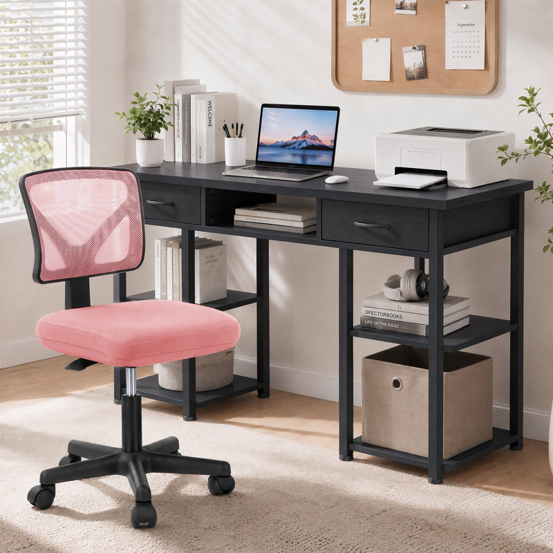Ensemble de bureau et de chaise: bureau d'ordinateur de 48 pouces et chaise en filet noir à hauteur réglable, Black