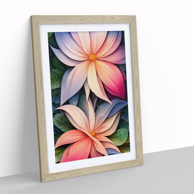 Feisty Flowers - Framed Print, 46cm H x 34cm W x 2cm D, Oak