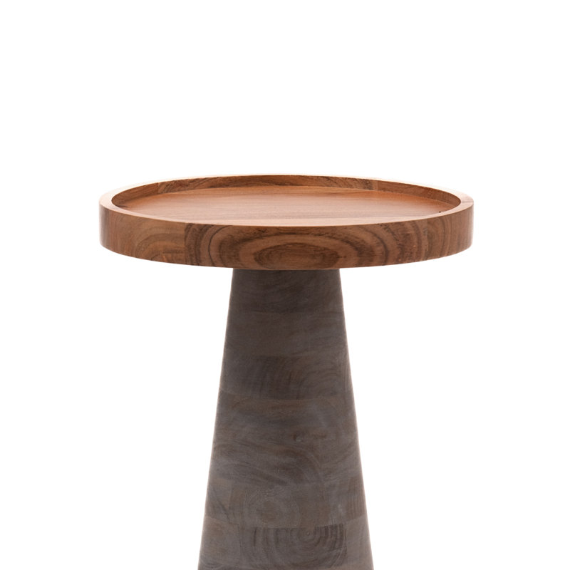 Mid-Century Farmhouse Cottagecore Handmade Wooden Accent End Table, Gray, Natural