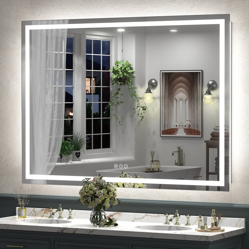 Miroir de salle de bain / de meuble-lavabo à DEL en verre trempé anti-buée certifié UL - Basics by Wayfair ™, 55 po x 40 po