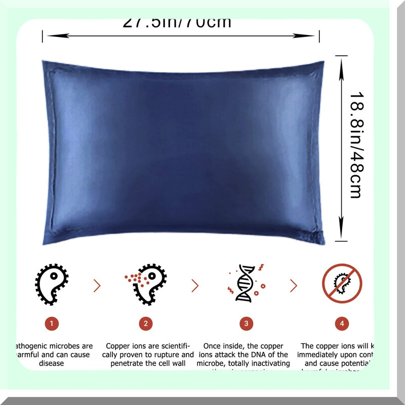 CopperBeauty Pillowcase - Anti-Aging & Acne Prone Sleep Aid - Wrinkle Reduction & Hair Smoothing - 100% Copper Oxide Fiber - Dark Blue