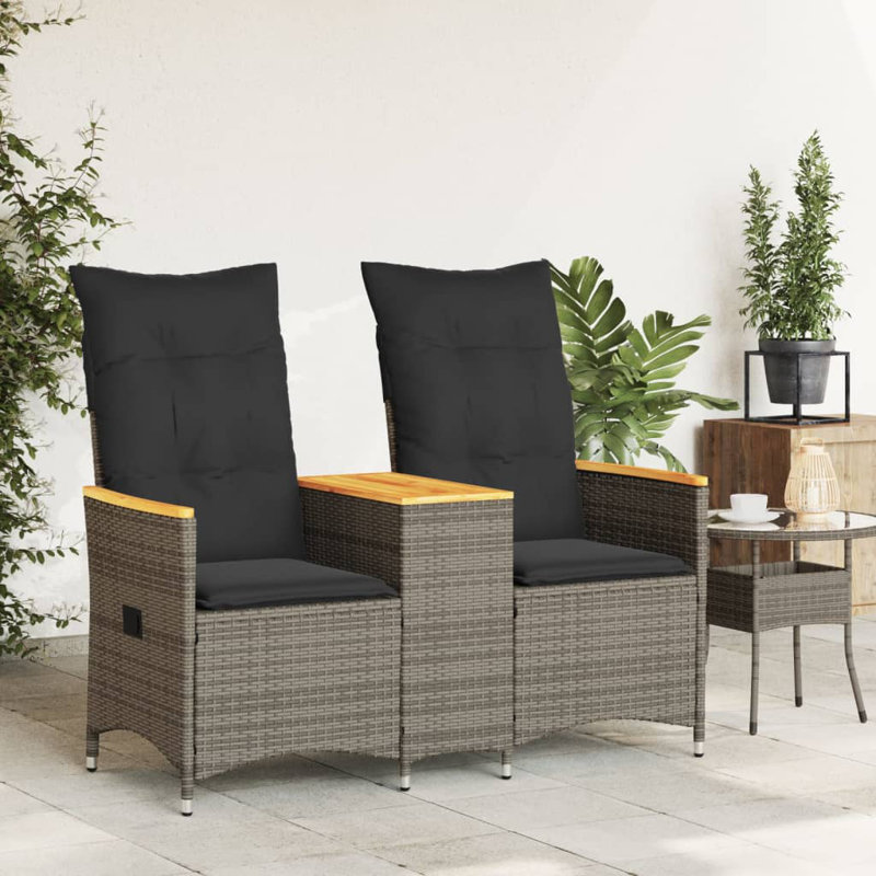  Canapé de jardin inclinable PE standard en rotin gris pour canapés 2 places, Gris, Thermolaquée