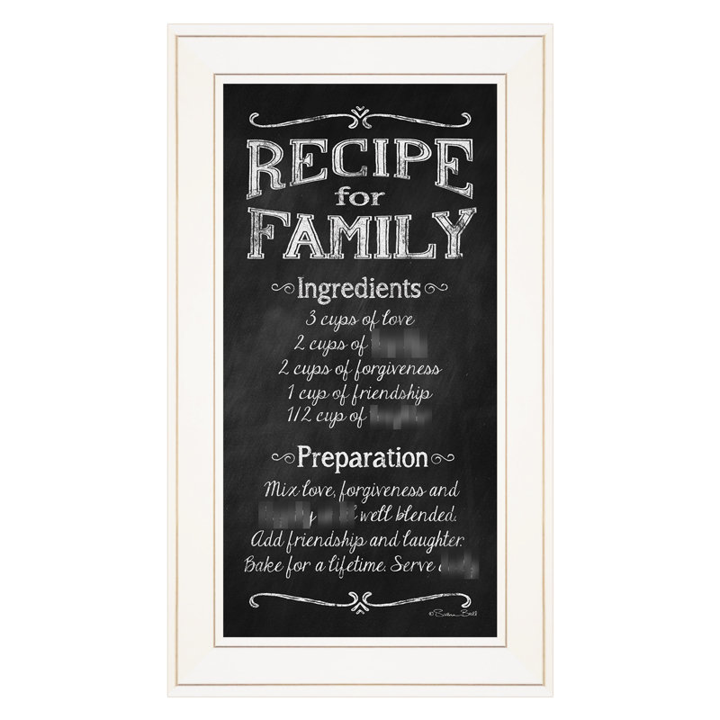 Prêt à afficher «recette pour la famille», impression encadrée multicolore impressionnante, 12 po x 21 po x 1 po, 3 lb dans un cadre blanc par papier, présentoir, 21 po x 12 po x 1 po,