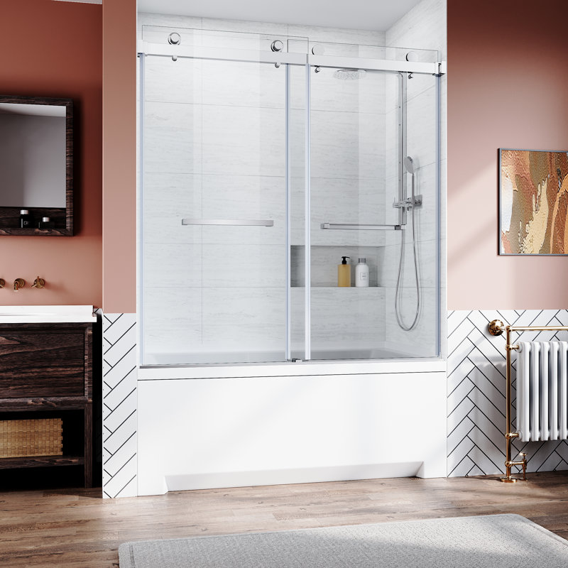 56'' - W x 62'' H Door Frameless Tub Door with, Brushed Nickel