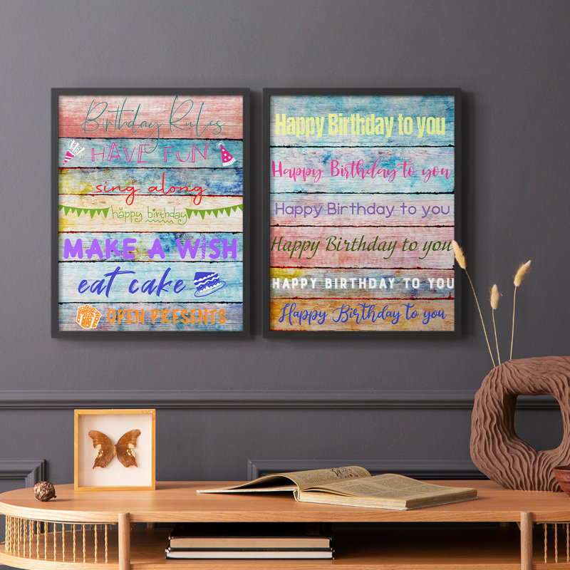«Birthday Rules» - reproduction encadrée de qualité supérieure - prête à être accrochée - aucun clou requis - aucun clou requis