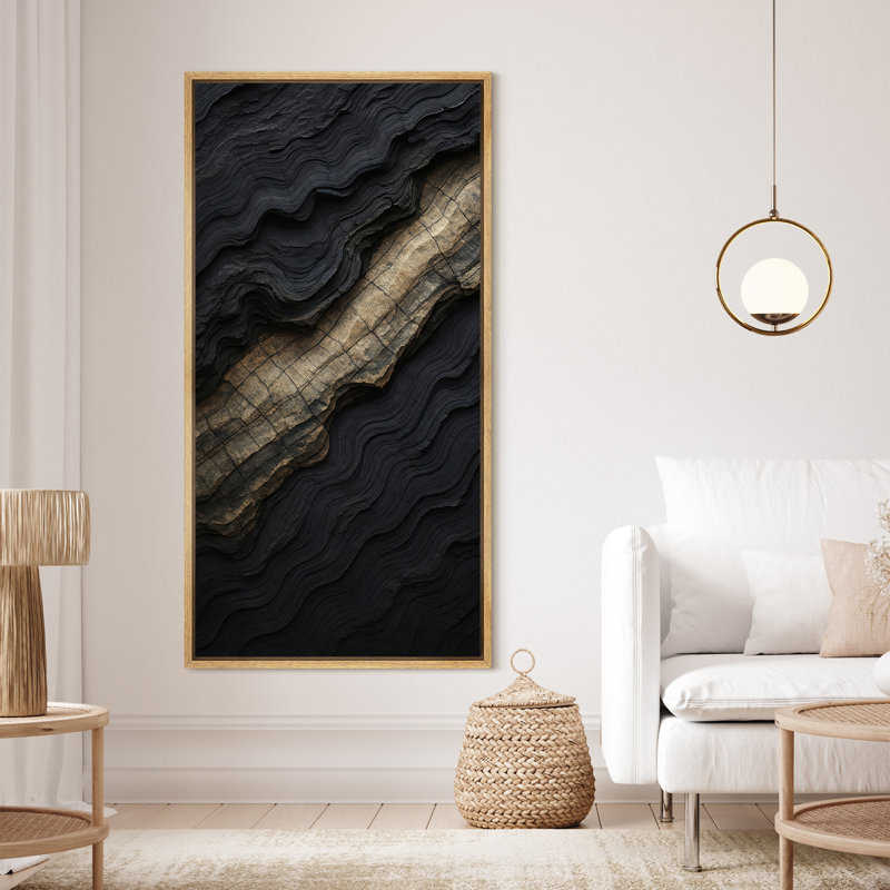 Abstrait paysage mural encadré, impression sereine inspirée de la nature pour décoration murale moderne, H 60 po x l 30 po