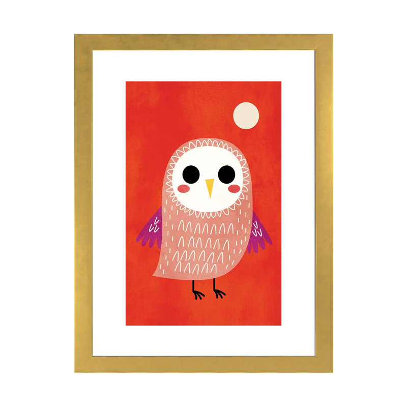 «Little Owl» par Kubistika - impression d'art graphique, H 32 po x l 24 po x P 1 po, Papier encadré doré, Blanc
