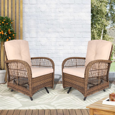 Wilcox Vivijason 2-Piece Patio Wicker Rattan Glider Rocker Chair, Outdoor Rattan Glider Chair With Cushions & Steel Frame, All-Weather Gliding Lawn Wi by VIVIJASON