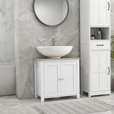 Armoire de rangement à piédestal, sous-lavabo, meuble-lavabo de salle de bain avec U et tablette interne réglable, blanc