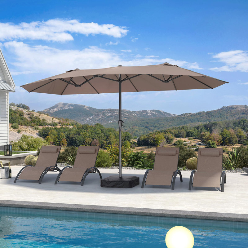Parasol 14 "pour terrasse de marché avec parasol à double face avec base et manivelle pour table de jardin, Taupe