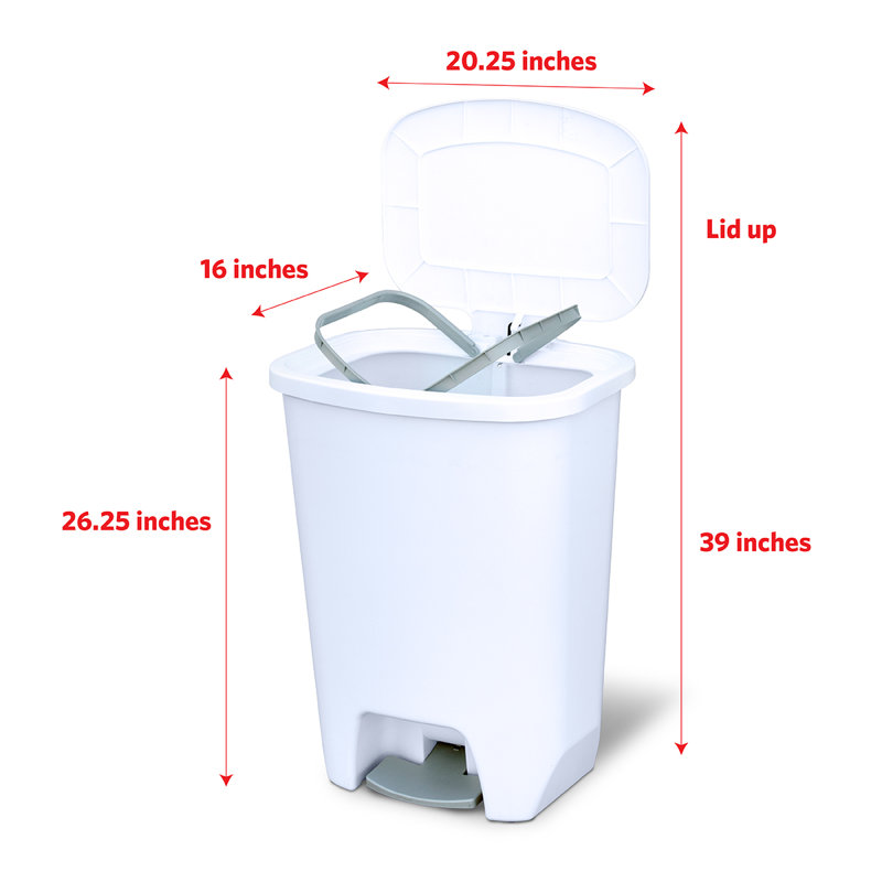 GLAD™ White Plastic Step Trash Can, 26.53" H x 20.25" W x 15.97" D, 20
