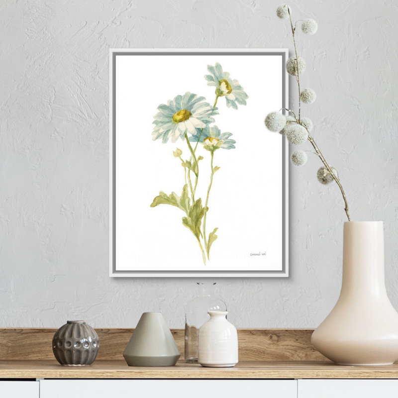 «Floursack Florals on White III», reproduction sur toile, Cadre flottant blanc, H 16 po x l 13 po x P 1,75 po