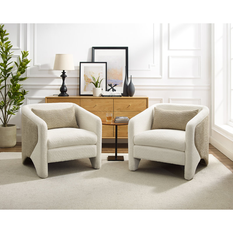 Jakameron Upholstered Accent Chair, White/Camel Boucle