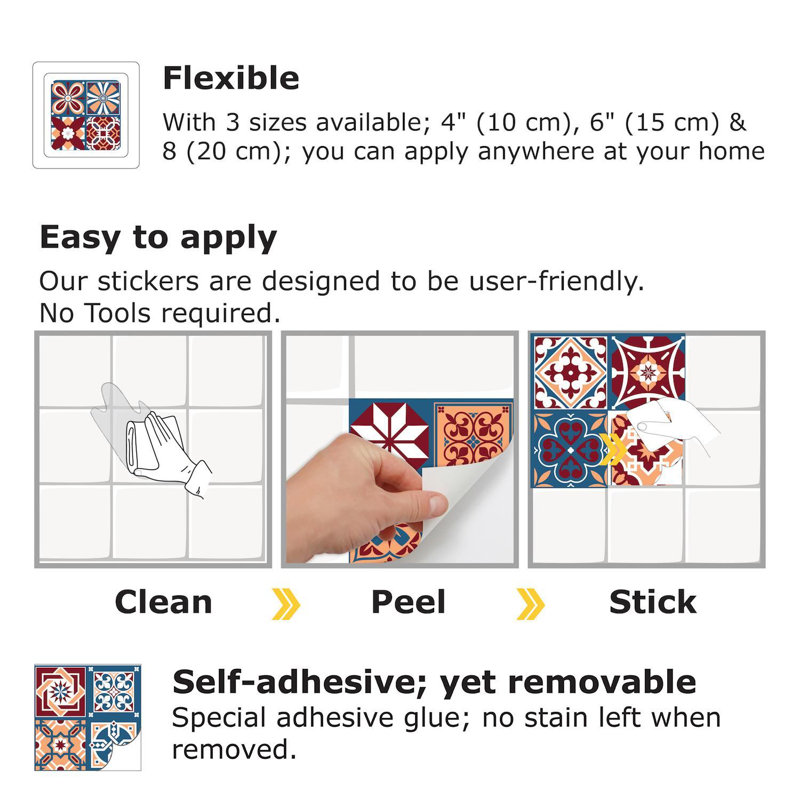 Westminster Peel & Stick Tiles Wall Stickers 20cm x 20cm PVC