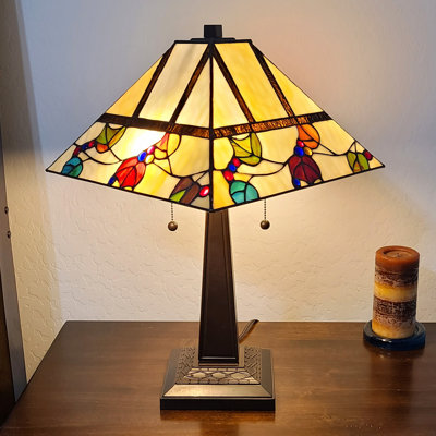 23" Cream And Jewel Stained Glass Two Light Mission Style Table Lamp