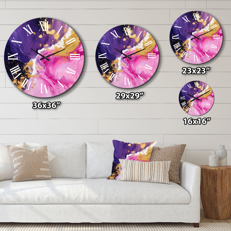 Horloge murale mauve et rose en métal IV, Très grand