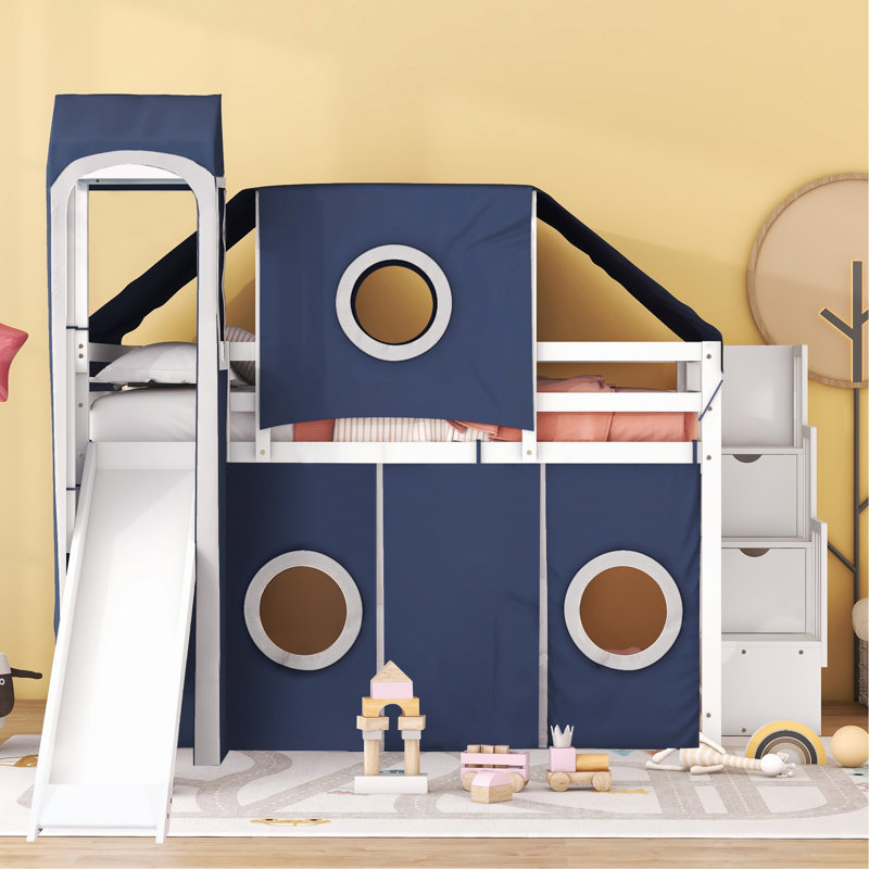 Lit mezzanine en bois pour chambre à coucher, Bleue, Double