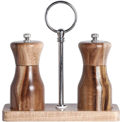 Ensemble de moulin à sel et à poivre en bois d'acacia, rotateur en céramique à grosseur réglable