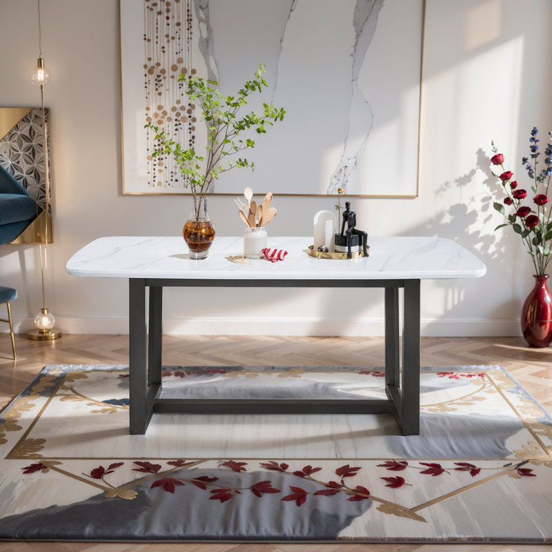 Amaryia Trestle Dining Table in Weathered Gray,Dining table,Kitchen table with marble top