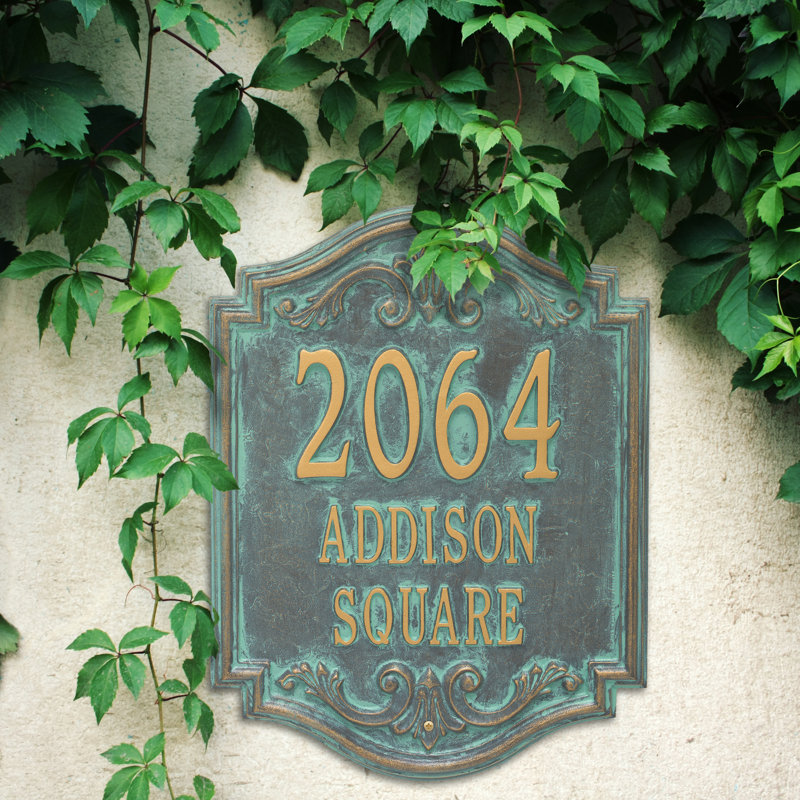 Signature Series 3-Line Wall Address Plaque, Verdigris, Bronze, Yes