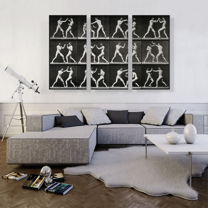 «Two Men Boxing 1887» par Ead vêtementsd Muybridge, reproduction d'art graphique sur toile tendue, H 40 po x l 60 po x 1,5 po