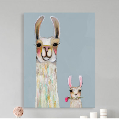 «Llama Mama and Baby» par Eli Halpin - reproduction d'art sur toile tendue
