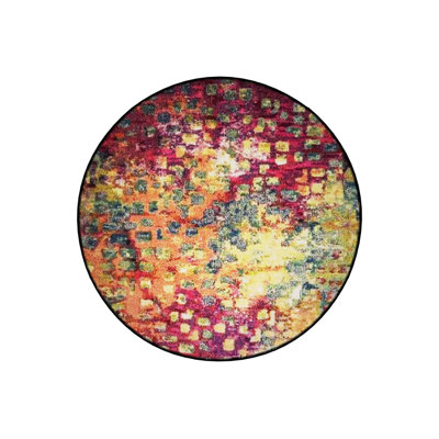 Multicolored Abstract Dot Patterned Round Woven Base Modern Decorative Carpet