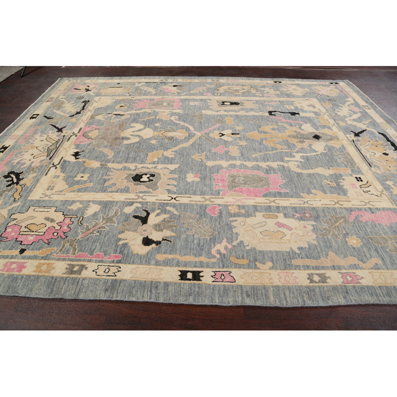 Tapis unique en laine noué à la main Oushak nouvel âge de 8 pi 9 po x 11 pi 2 po gris