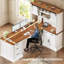 Bureau en L Farmhouse avec huche, bureaux de direction 67 po à 4 tiroirs Farmhouse-143970288