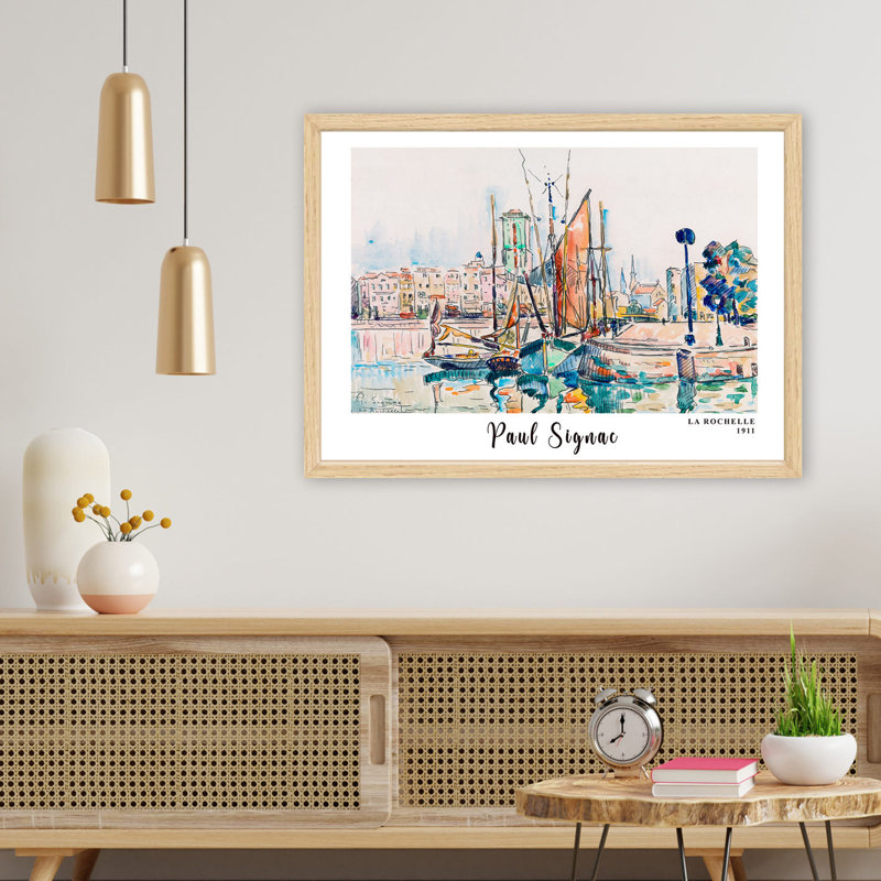 Élégante peinture encadrée La Rochelle par Paul Signac, 13,8 po x 17,7 po | Cadre 100% bois avec épaisseur de polystyrène de 0,8 pouce | Impression numérique UV, parfaite pour la décoration intérieure et les amateurs d'art