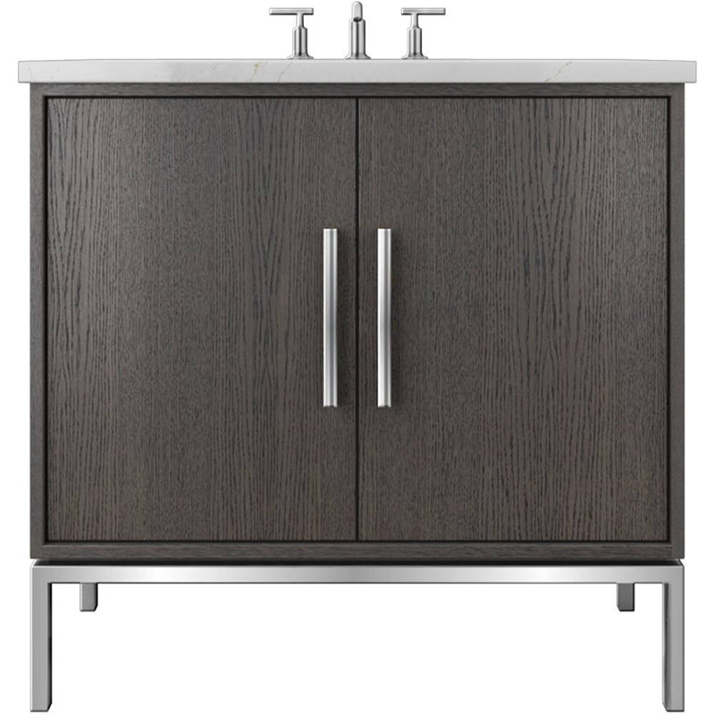 Rift White Oak Single Bath Vanity, Gray Weathered, Polished Chrome, 36"