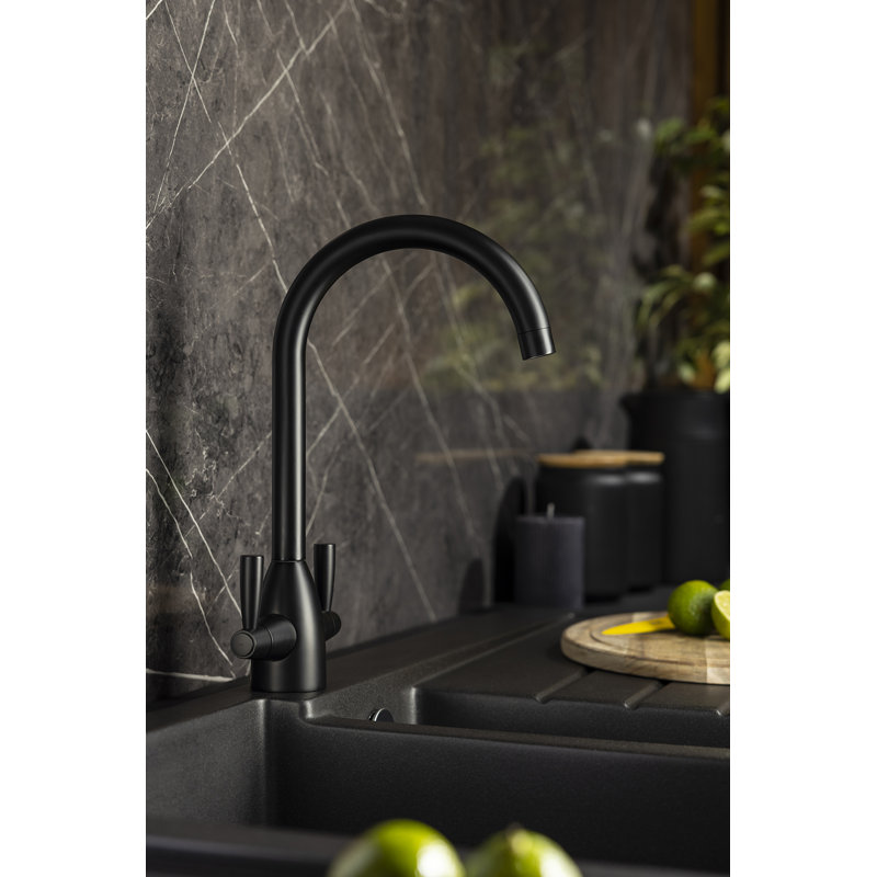 Abode Zermat Dual Lever Kitchen Mixertap, Matt Black