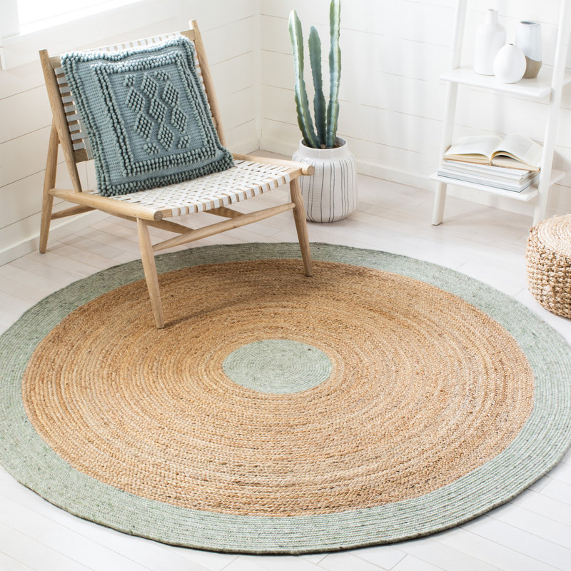 Malone Hand Woven Jute/Wool/Cotton Rug in Gold, Round 5'