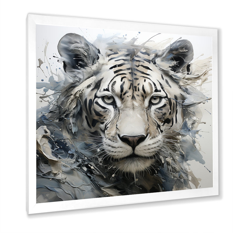 Œil de tigre gris et beige, H 36 po x l 36 po x P 1,5 po, Cadre photo blanc